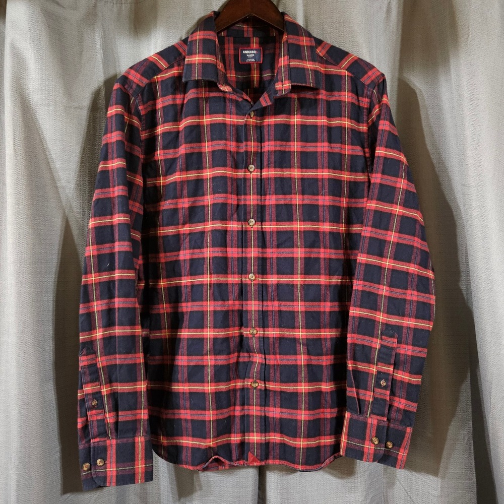 UNTUCKit Perkins Flannel Shirt Mens XL Slim Fit Red Navy Plaid Cotton 41932
